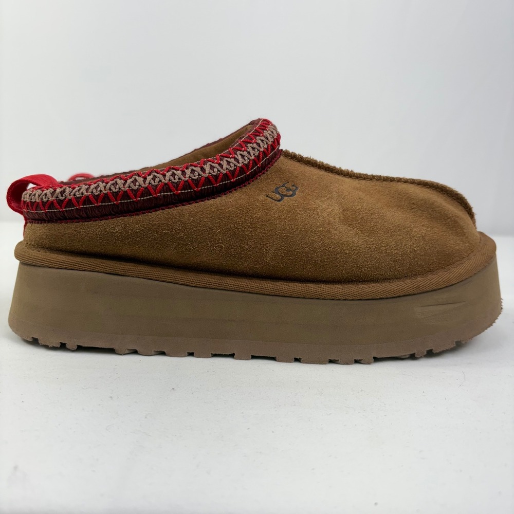 UGG Women's Tazz Suede Platform Slippers Clogs Chestnut Sheepskin Size 6 - Picture 3 of 12